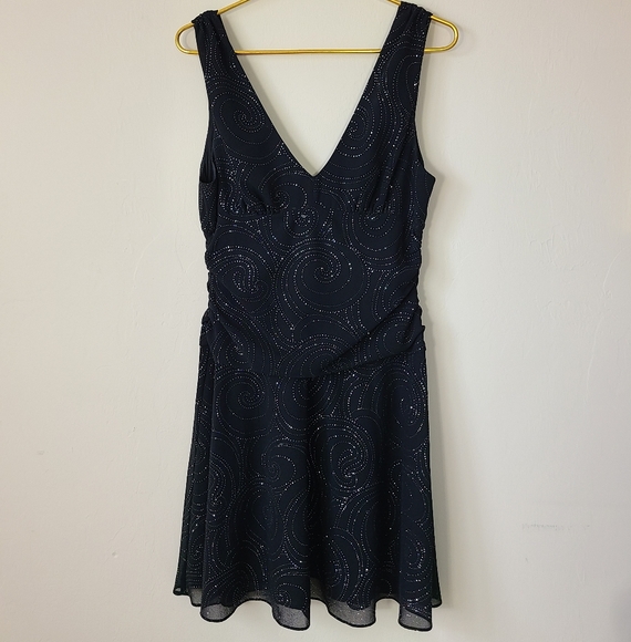 Vintage Y2K Formal Whimsygoth V-Neck Black Swirl Karina Nites Dress Size 10 - Picture 1 of 8